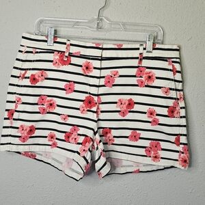 Elle Striped Floral Chino Walking‎ Shorts Women Pink Black White Size 12